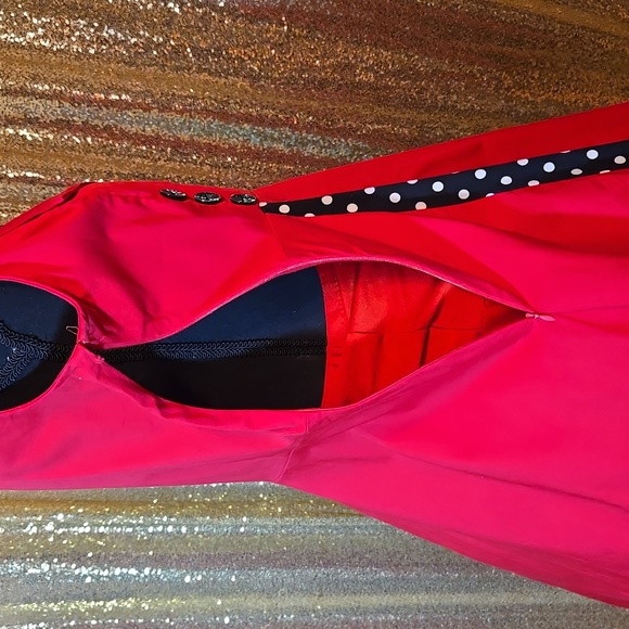 Red And Black Polka Dot Retro Swing Dress - Picture 6 of 14